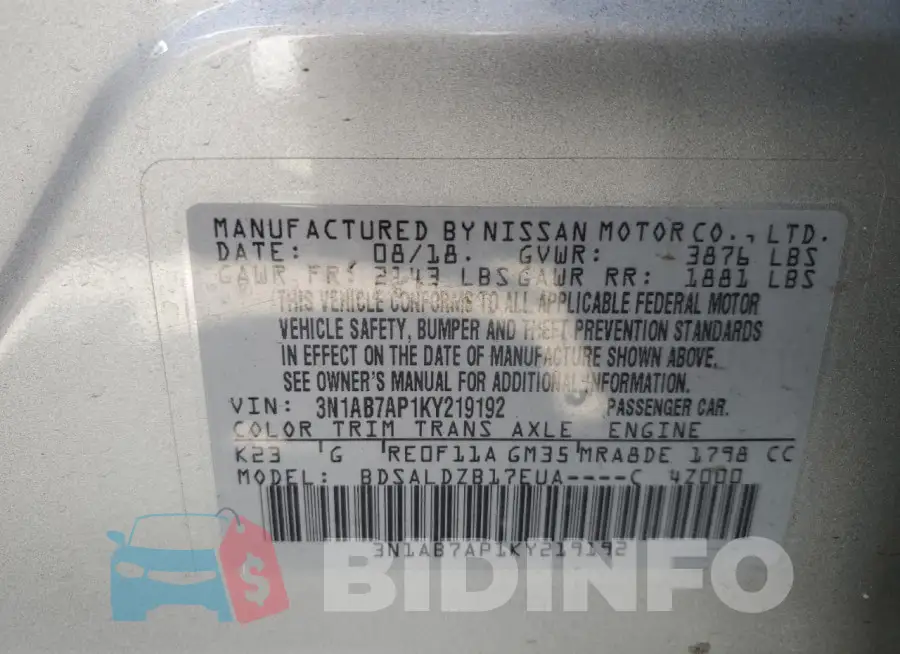 3N1AB7AP1KY219192 Photo# 12