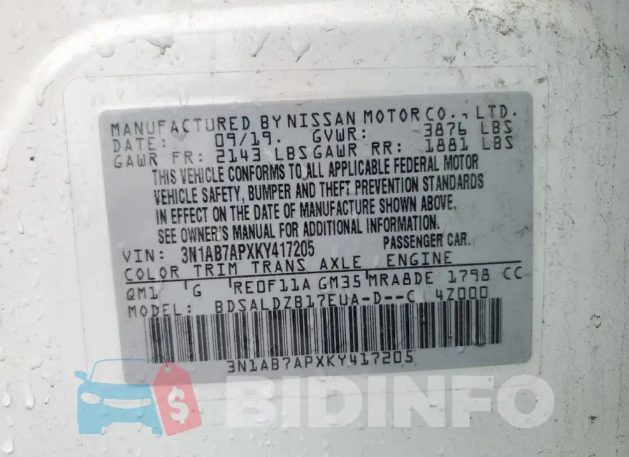 3N1AB7APXKY417205 Photo# 12