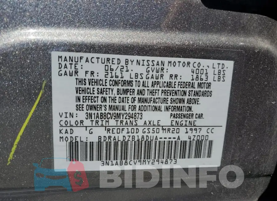 3N1AB8CV9MY294873 Photo# 12