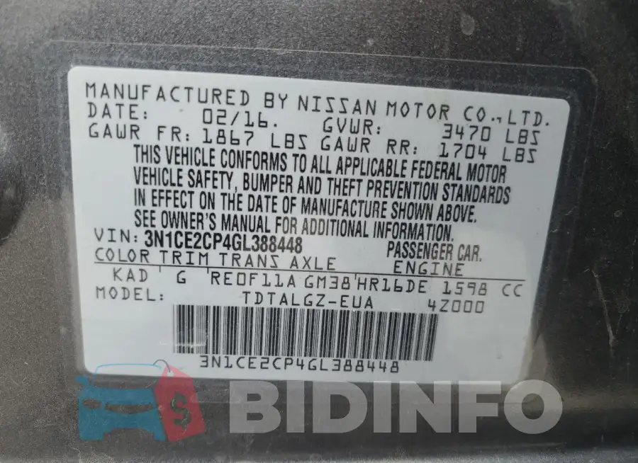 3N1CE2CP4GL388448 Photo# 12