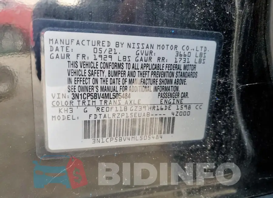 3N1CP5BV4ML505484 Photo# 12