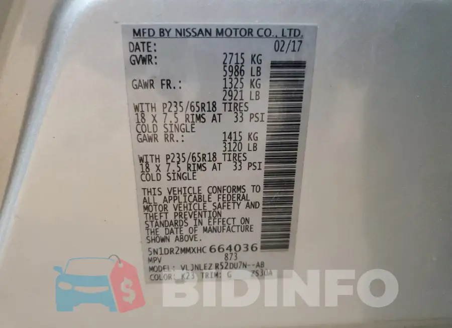 5N1DR2MMXHC664036 Photo# 13