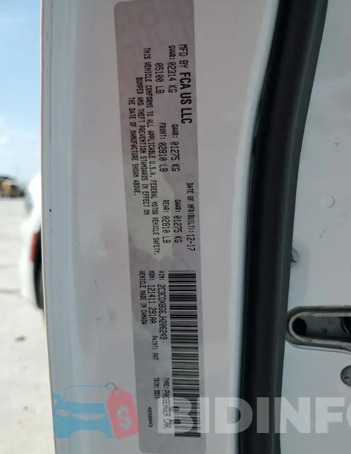 2C3CDXBG6JH206249 Photo# 12