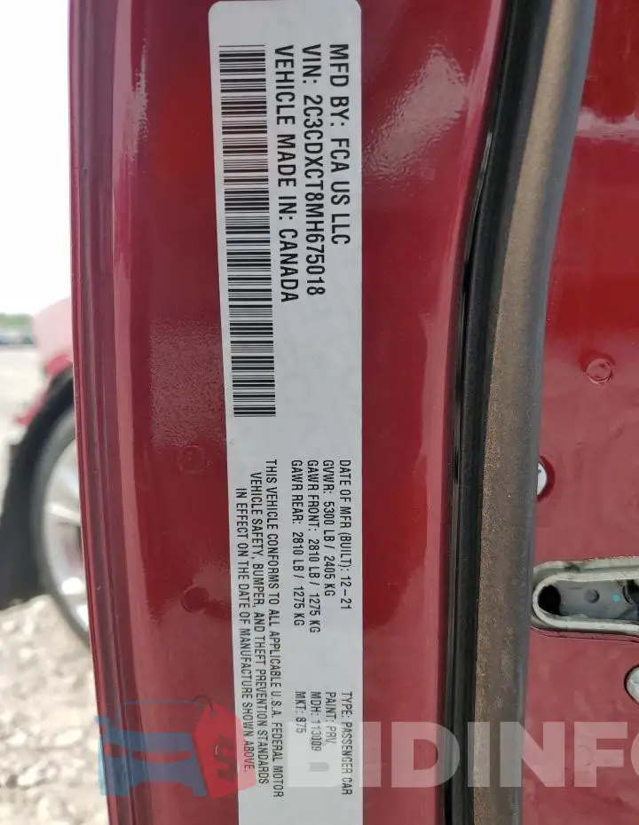 2C3CDXCT8MH675018 Photo# 12