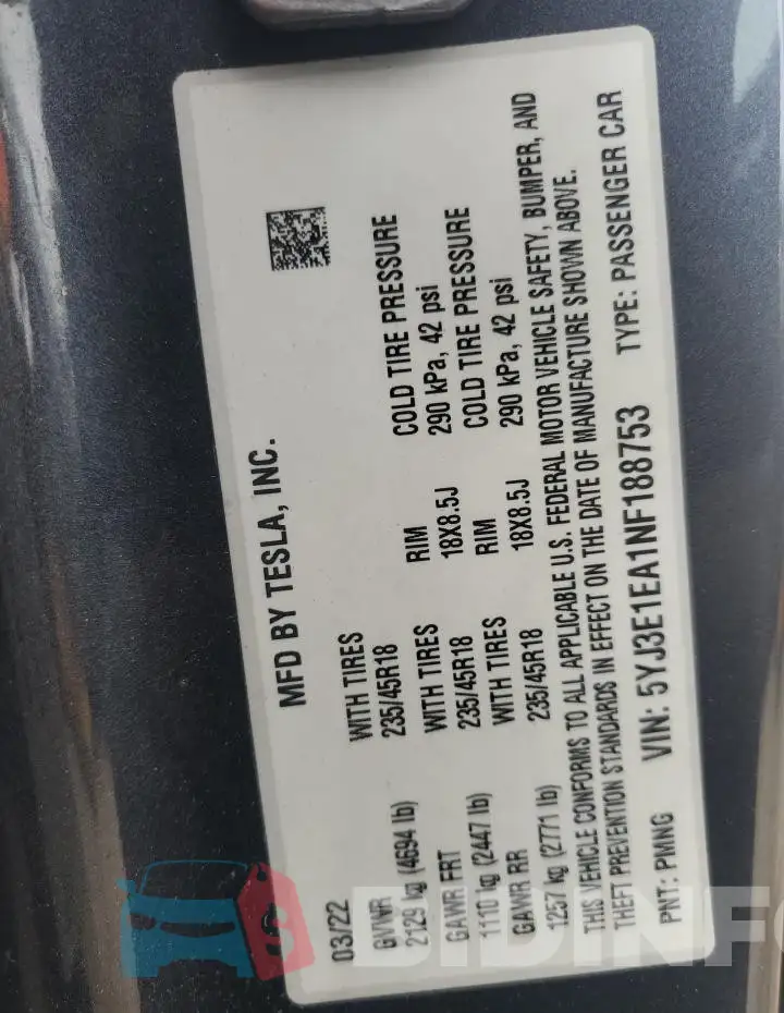 5YJ3E1EA1NF188753 Photo# 12