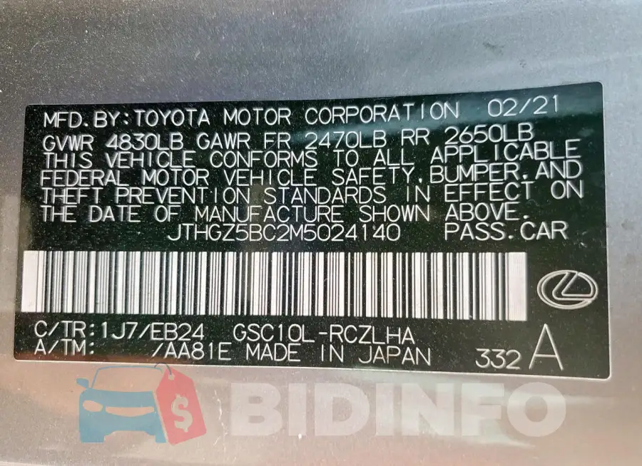 JTHGZ5BC2M5024140 Photo# 12