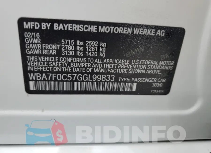 WBA7F0C57GGL99833 Photo# 12