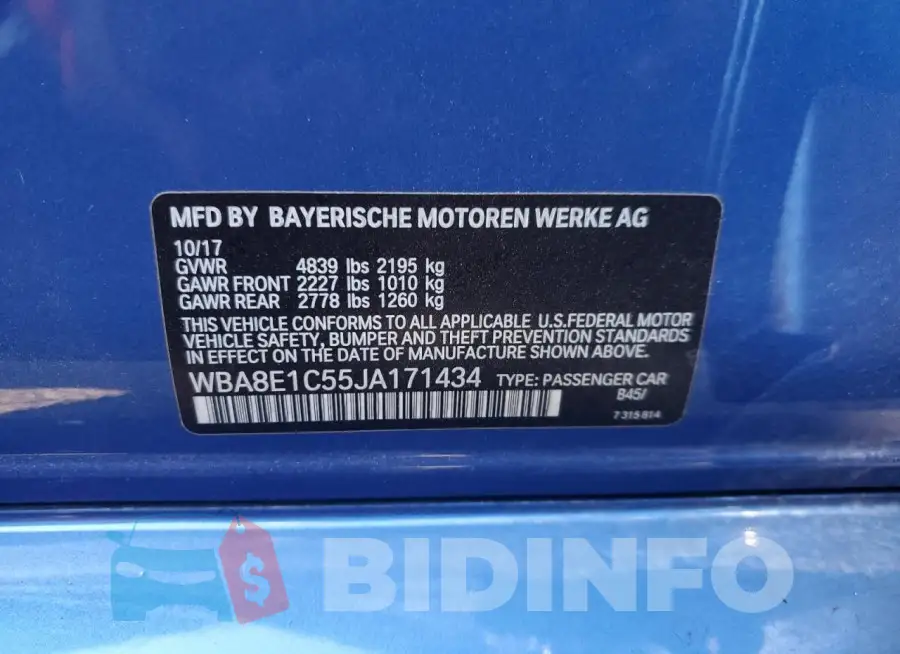 WBA8E1C55JA171434 Photo# 13