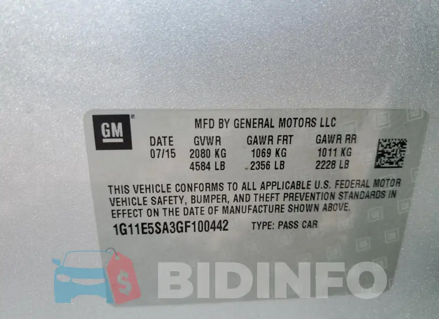 1G11E5SA3GF100442 Photo# 12
