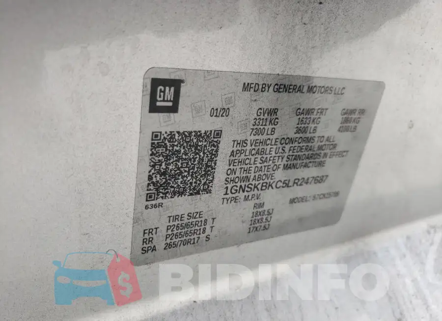 1GNSKBKC5LR247687 Photo# 13