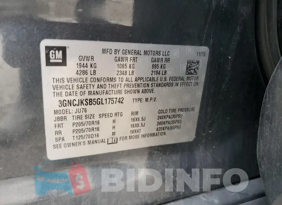 3GNCJKSB5GL175742 Photo# 13