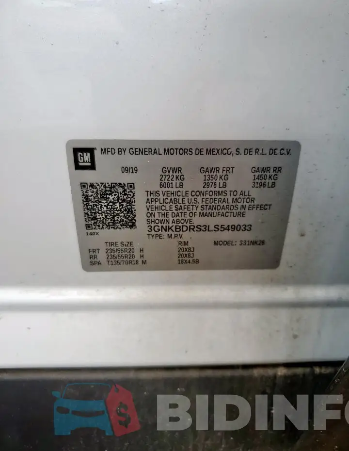 3GNKBDRS3LS549033 Photo# 13