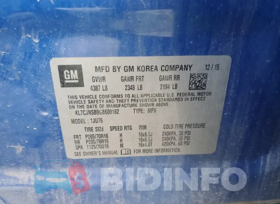 KL7CJNSB9GB600162 Photo# 14