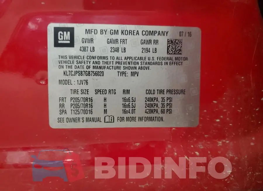 KL7CJPSB7GB756020 Photo# 13