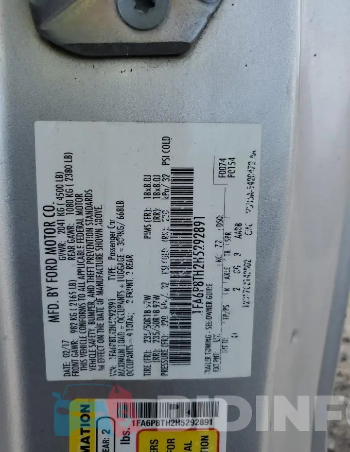 1FA6P8TH2H5292891 Photo# 12