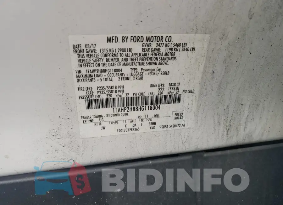 1FAHP2H88HG118004 Photo# 12