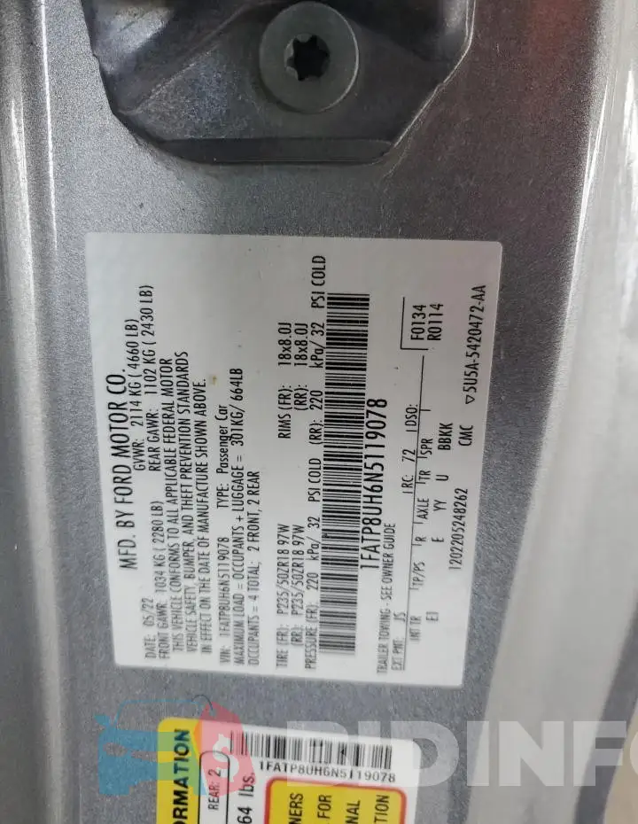 1FATP8UH6N5119078 Photo# 13