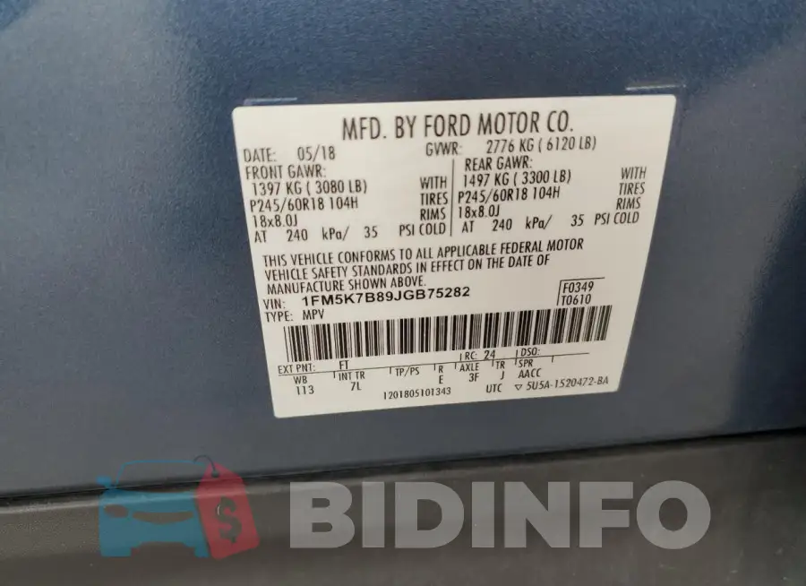 1FM5K7B89JGB75282 Photo# 13