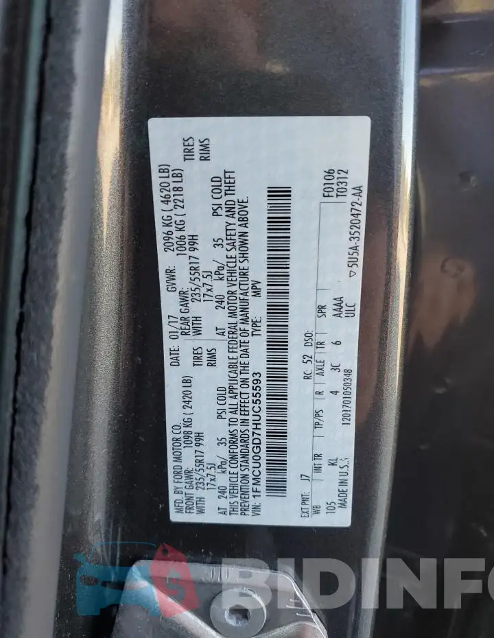 1FMCU0GD7HUC55593 Photo# 13