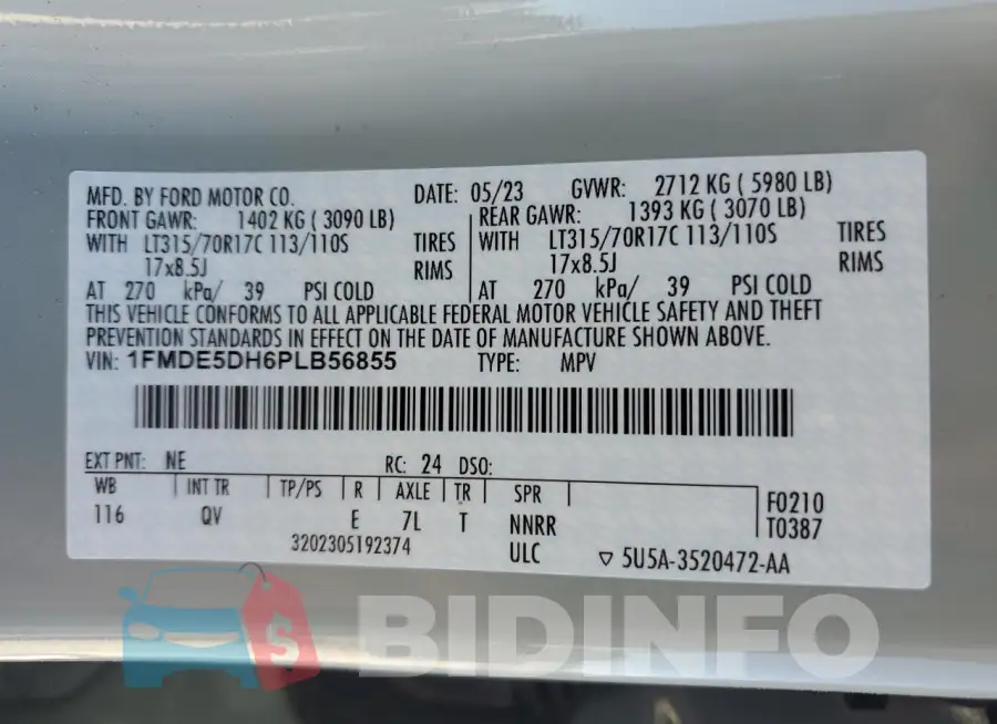 1FMDE5DH6PLB56855 Photo# 14