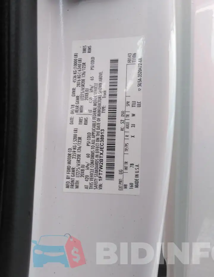 1FT7W2BTXJEC38913 Photo# 12