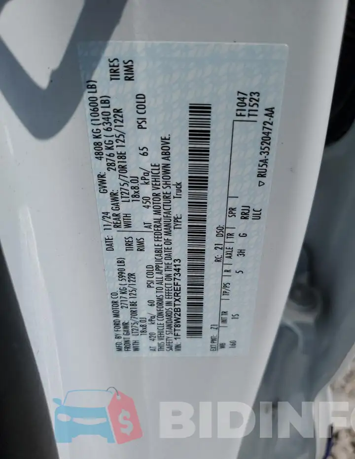 1FT8W2BTXREF73413 Photo# 12
