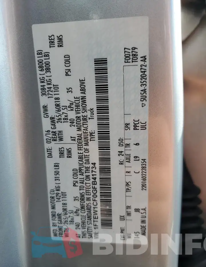 1FTEW1CF0GFB41734 Photo# 13