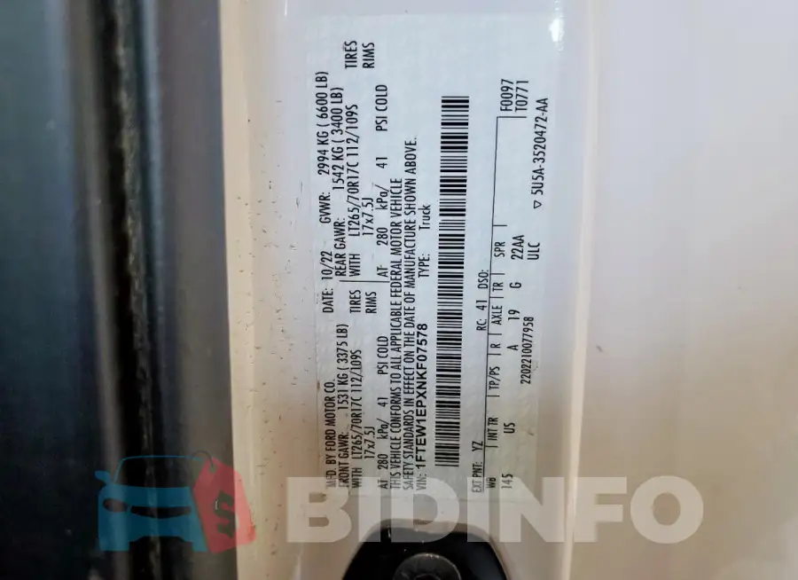 1FTEW1EPXNKF07578 Photo# 13