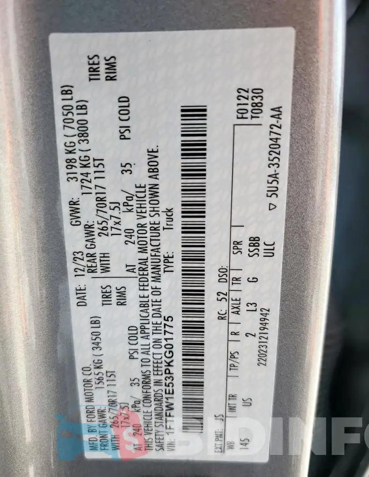 1FTFW1E53PKG01775 Photo# 13