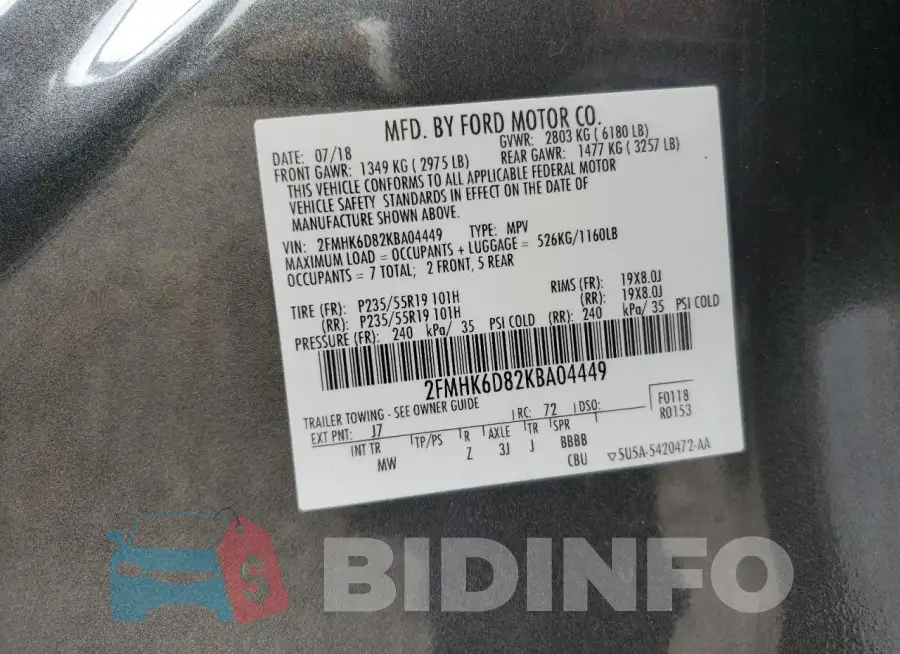 2FMHK6D82KBA04449 Photo# 13