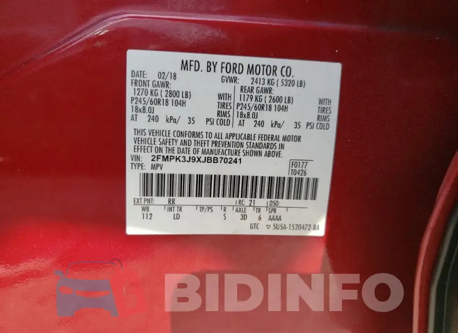 2FMPK3J9XJBB70241 Photo# 13
