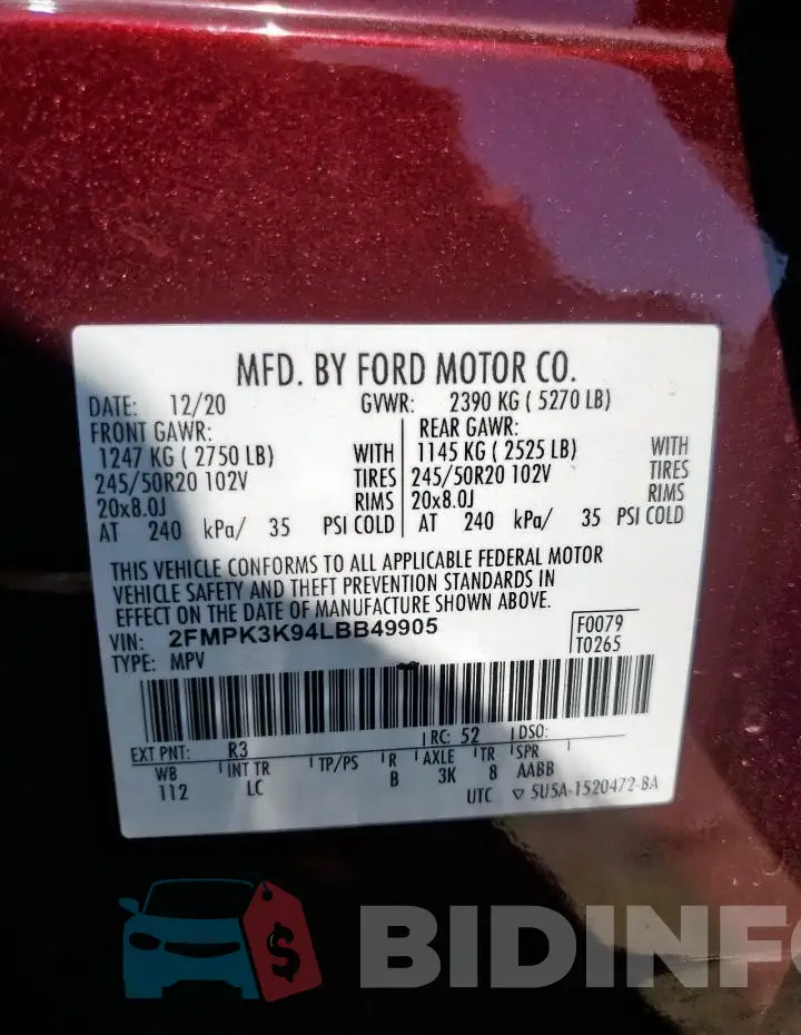 2FMPK3K94LBB49905 Photo# 13