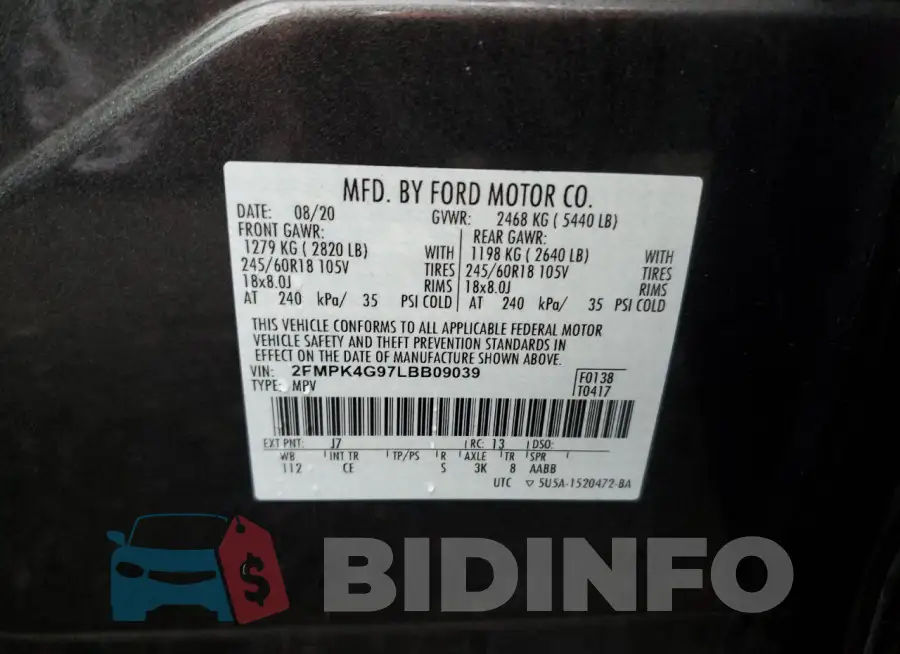 2FMPK4G97LBB09039 Photo# 13