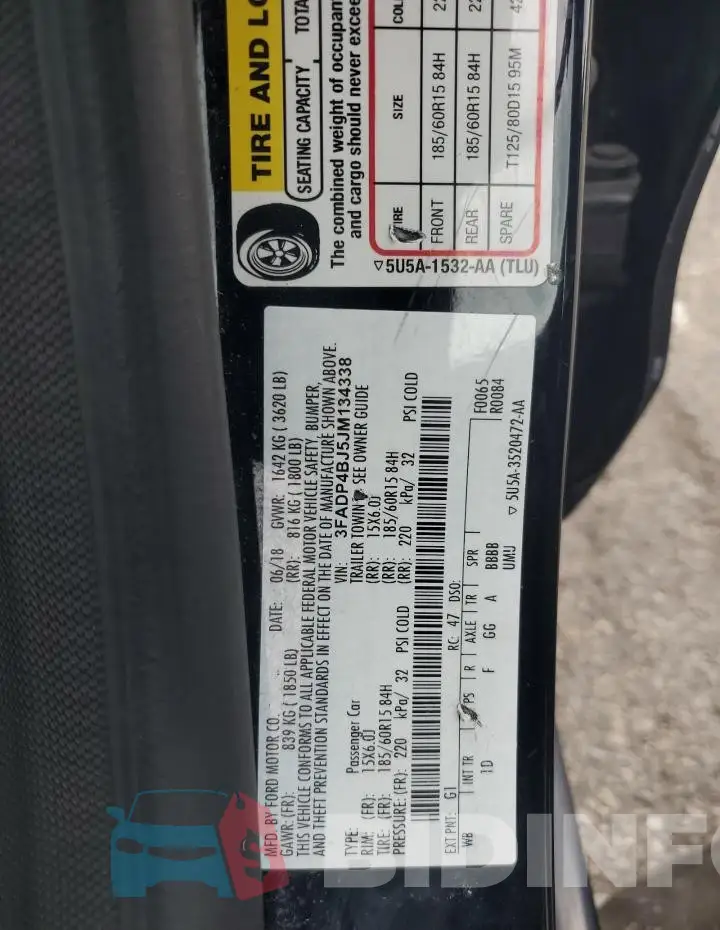 3FADP4BJ5JM134338 Photo# 12