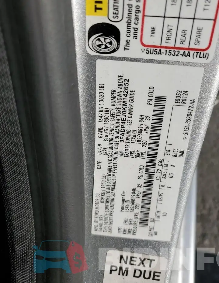 3FADP4EJ0KM142652 Photo# 12