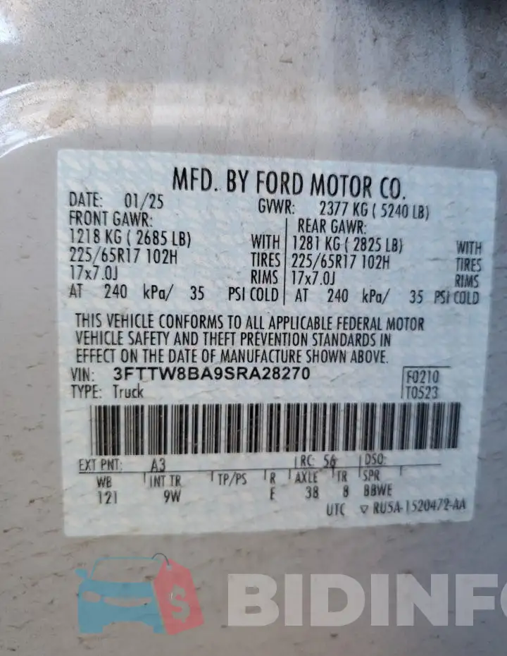 3FTTW8BA9SRA28270 Photo# 12