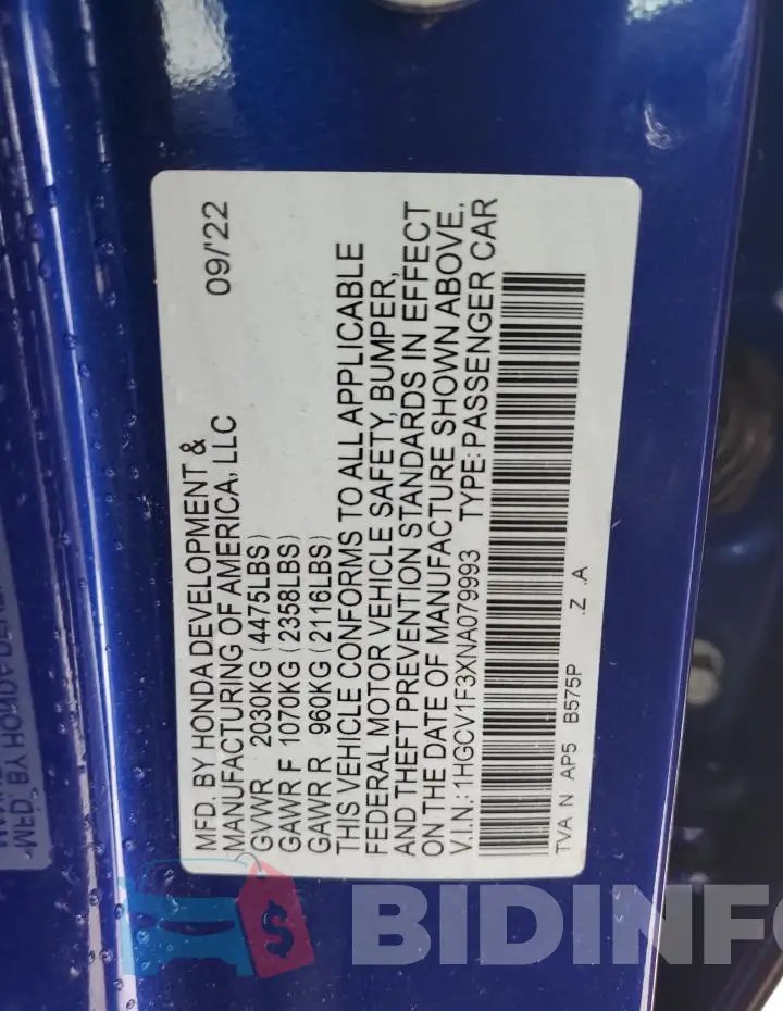1HGCV1F3XNA079993 Photo# 12
