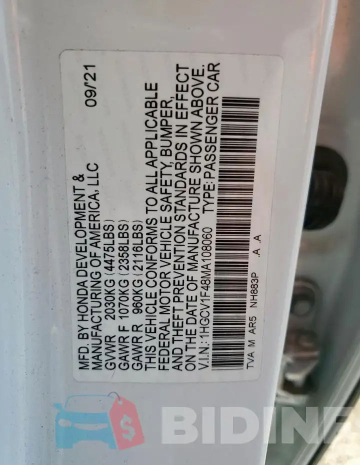 1HGCV1F48MA108060 Photo# 13