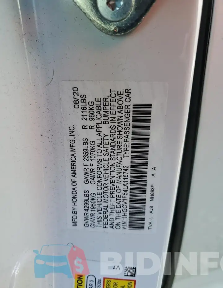 1HGCV1F54LA115742 Photo# 12