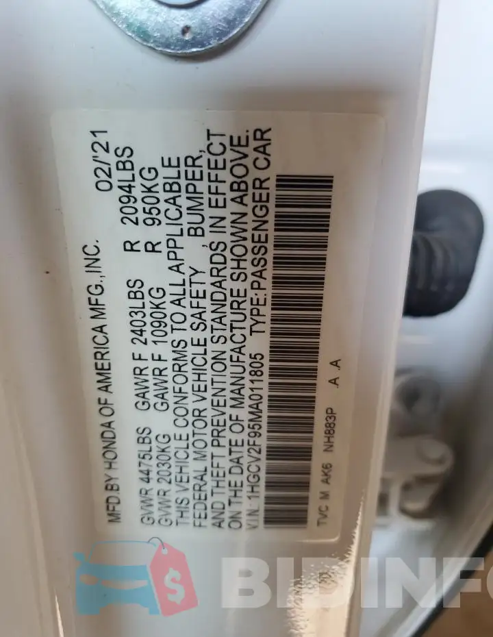 1HGCV2F95MA011805 Photo# 12