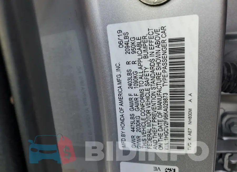 1HGCV2F96KA029873 Photo# 12
