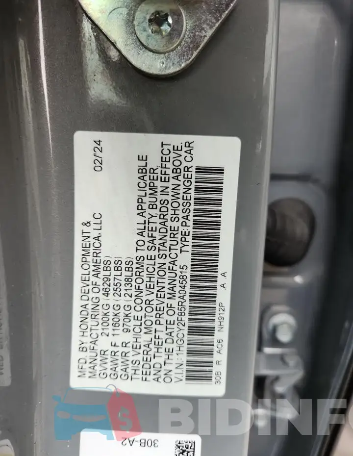 1HGCY2F85RA045815 Photo# 12