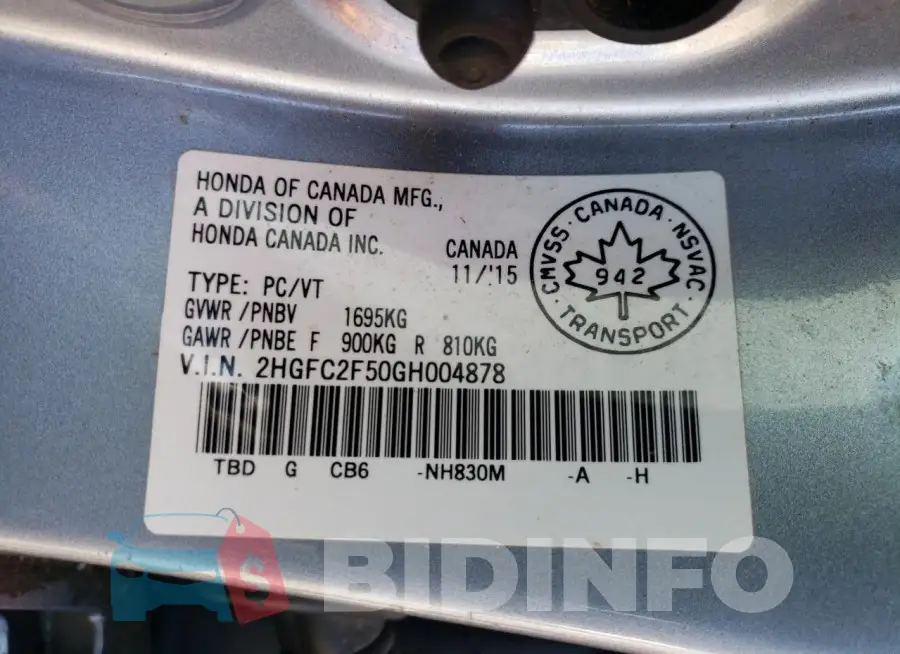 2HGFC2F50GH004878 Photo# 13