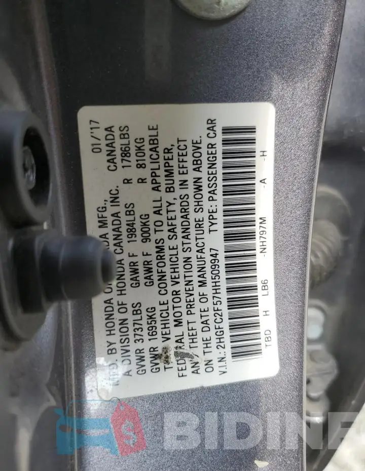 2HGFC2F57HH509947 Photo# 12