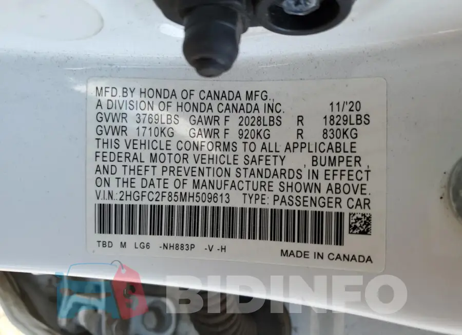 2HGFC2F85MH509613 Photo# 12