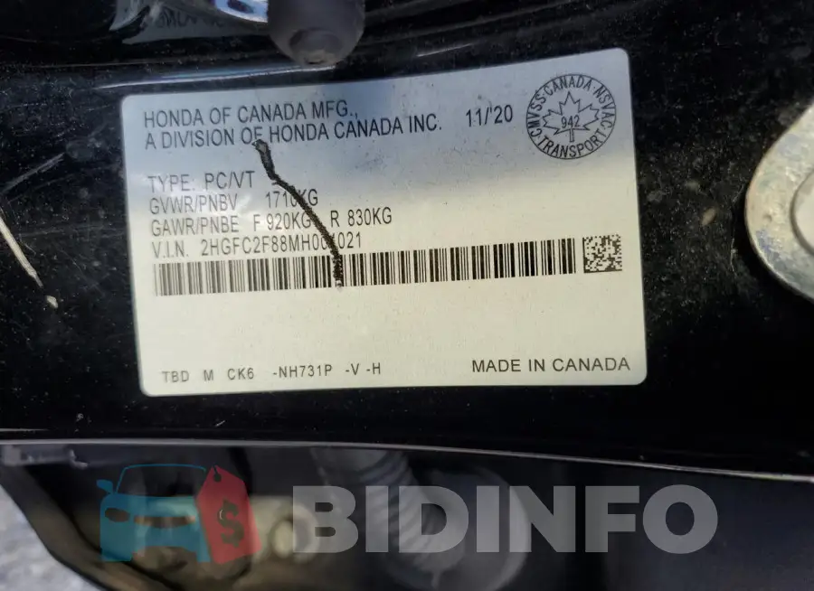 2HGFC2F88MH004021 Photo# 13