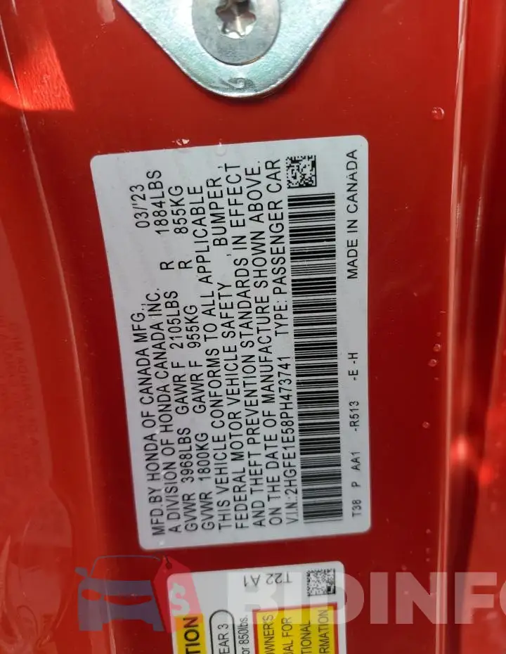2HGFE1E58PH473741 Photo# 13