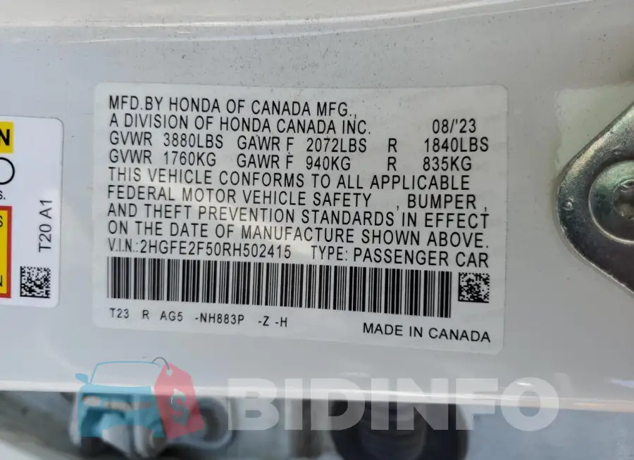 2HGFE2F50RH502415 Photo# 12