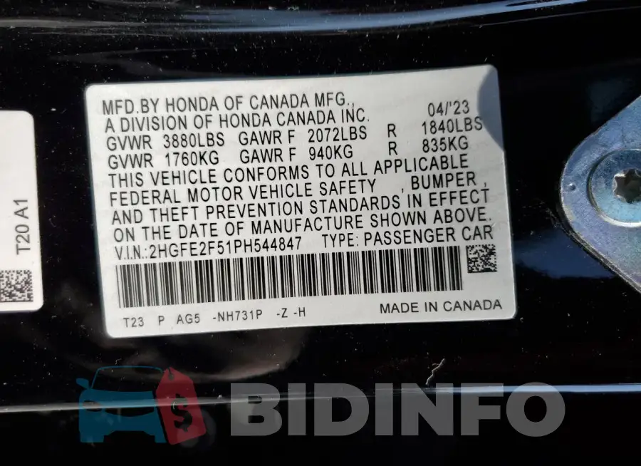 2HGFE2F51PH544847 Photo# 12