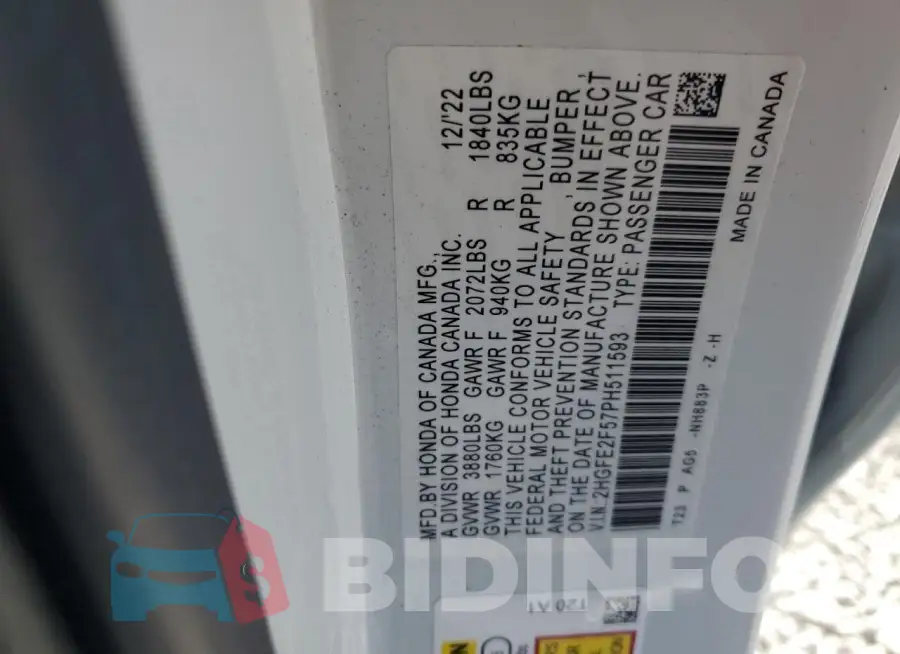 2HGFE2F57PH511593 Photo# 13